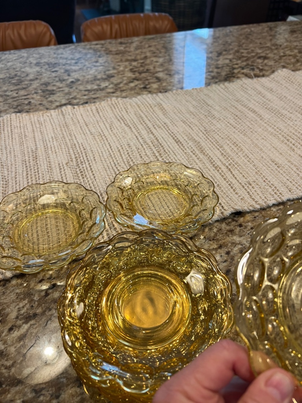 Vintage yellow Glass Scalloped Dessert Plates- 9-Piece Set